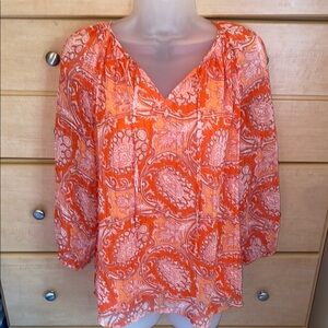 RACHEL Rachel Roy Orange and White Flutter Sleeve Blouse